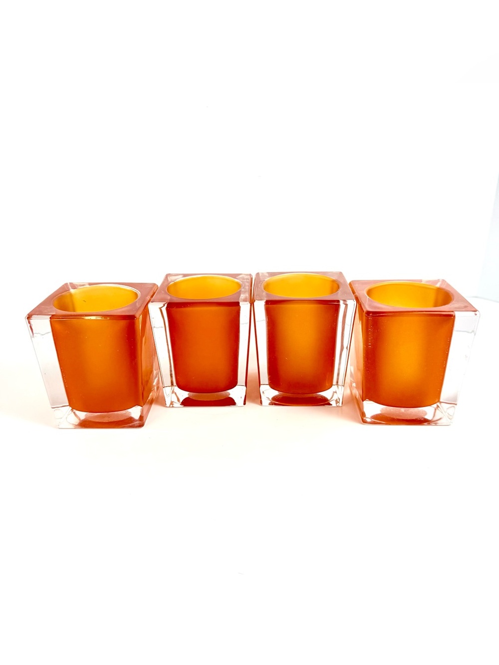 Set Of 4 Candle Lamp Orange Frost Lead Glass Candle Lamp Votive Holder